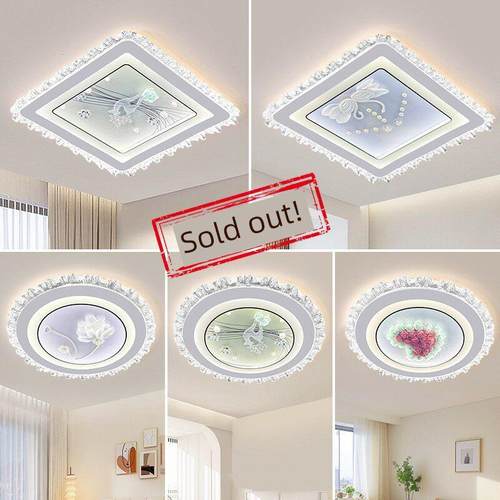 Led吸顶灯现代卧室灯圆形客厅灯方形房间主卧室餐厅灯玻璃中山灯