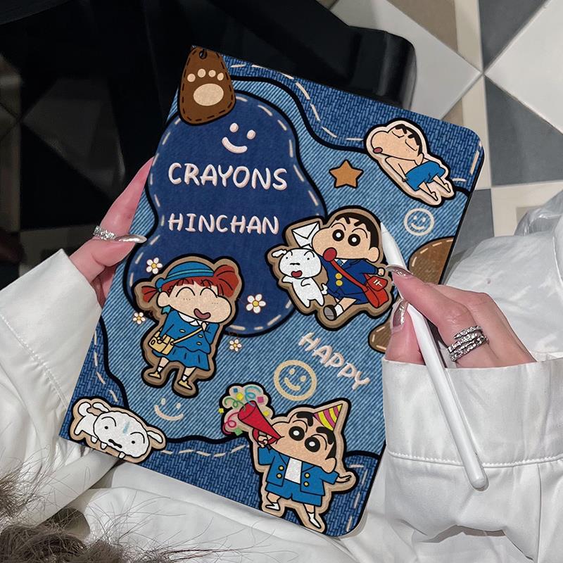 覆古牛仔风蜡笔小新iPad10保护套第789代儿童air6硅胶5防摔2025新款pro11寸软壳mini7卡通9.7寸适用十代可爱4