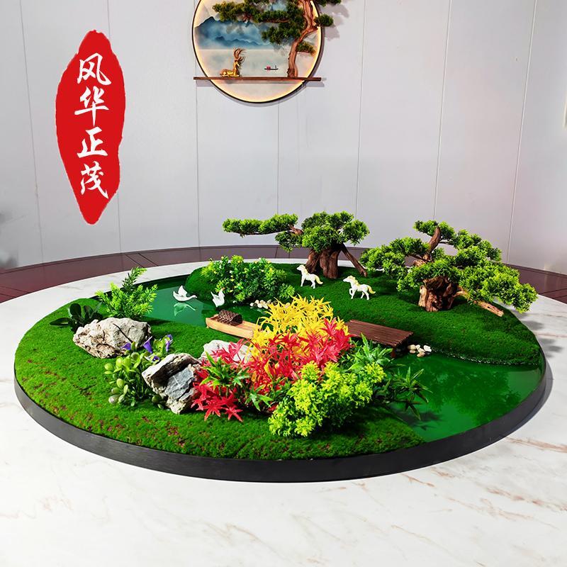餐桌中间摆花电动转盘花摆装品饭店桌餐造景摆台桌芯沙盘景观摆件