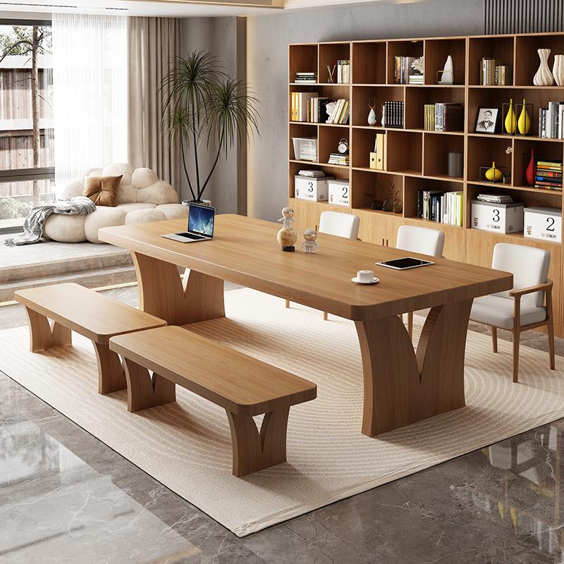 客厅实木大板桌原木长条桌书桌茶桌一体家用办公桌工作台阅读桌子