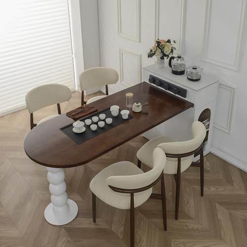 诧寂风实木多功能岛台茶桌餐桌一体可伸缩茶室办公室泡茶台新款