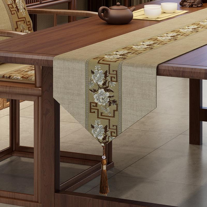 中式禅意新中式茶台茶席餐桌长条桌旗布艺茶几茶桌棉麻垫布定制