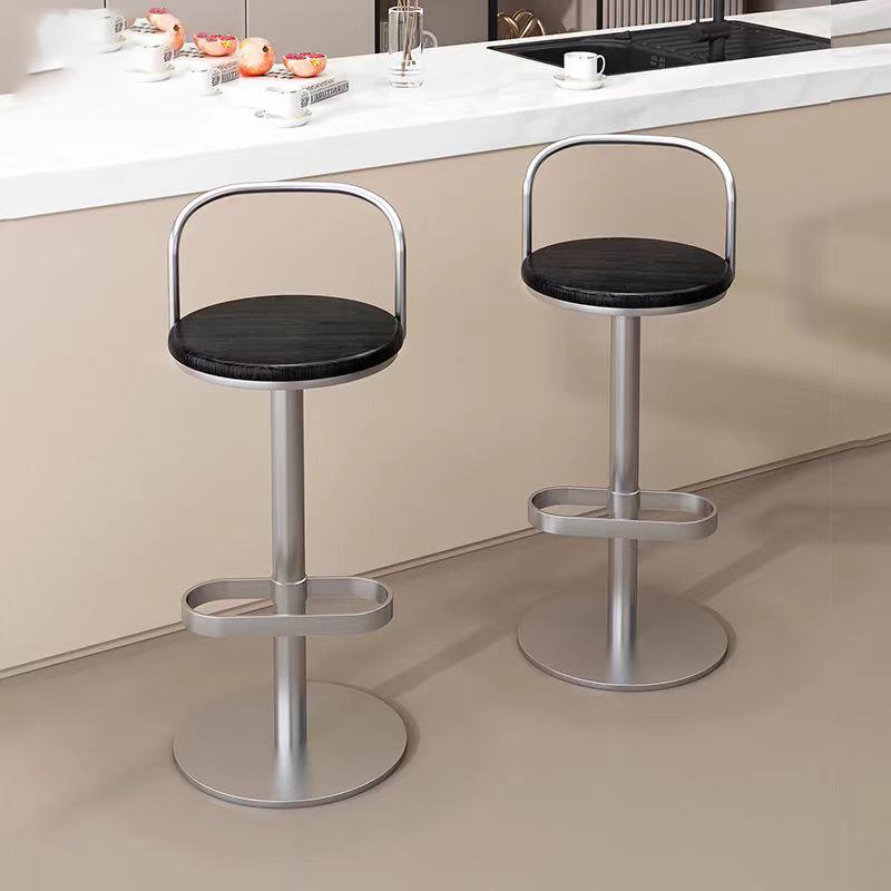 北欧简约吧台椅家用实木可升降靠背椅设计师高脚酒吧前台铁艺椅子