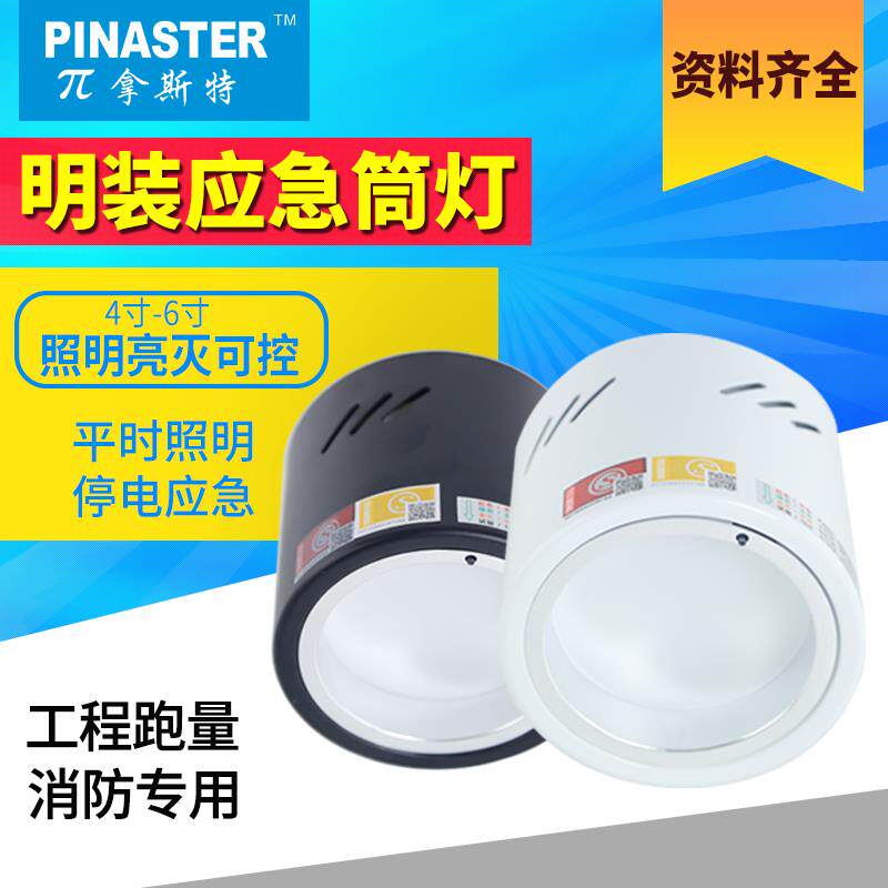 消防LED明装消防应急筒灯射灯黑色白色外壳吊装π拿斯特国标4寸8W