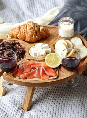 Wooden folding picnic table 木质户外折叠酒架野餐桌便携野餐桌
