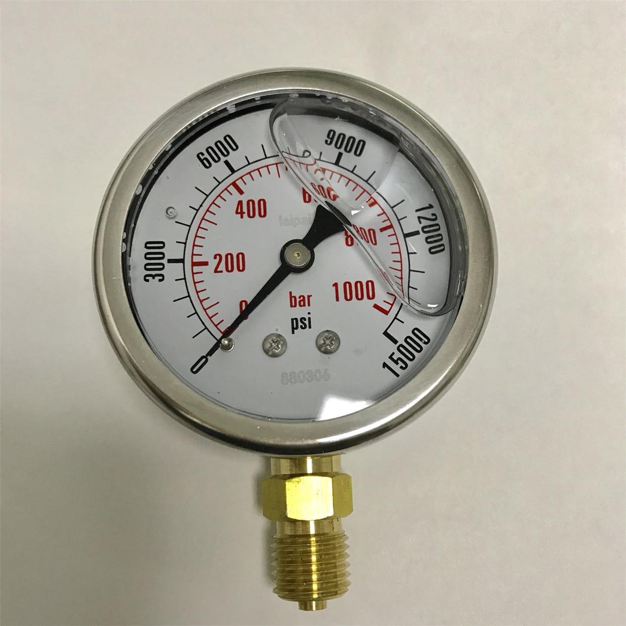 100MPA 耐震高压压力表 压力 0-1000bar 0-15000psi 螺纹m14x1.5
