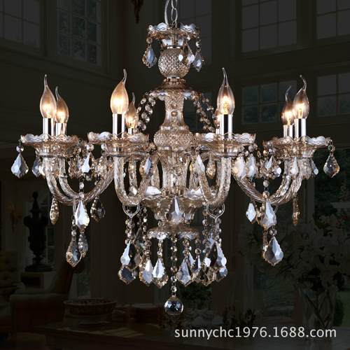 8头干邑色水晶吊灯干邑色螺纹管蜡烛灯客厅餐厅卧室休闲娱乐场所