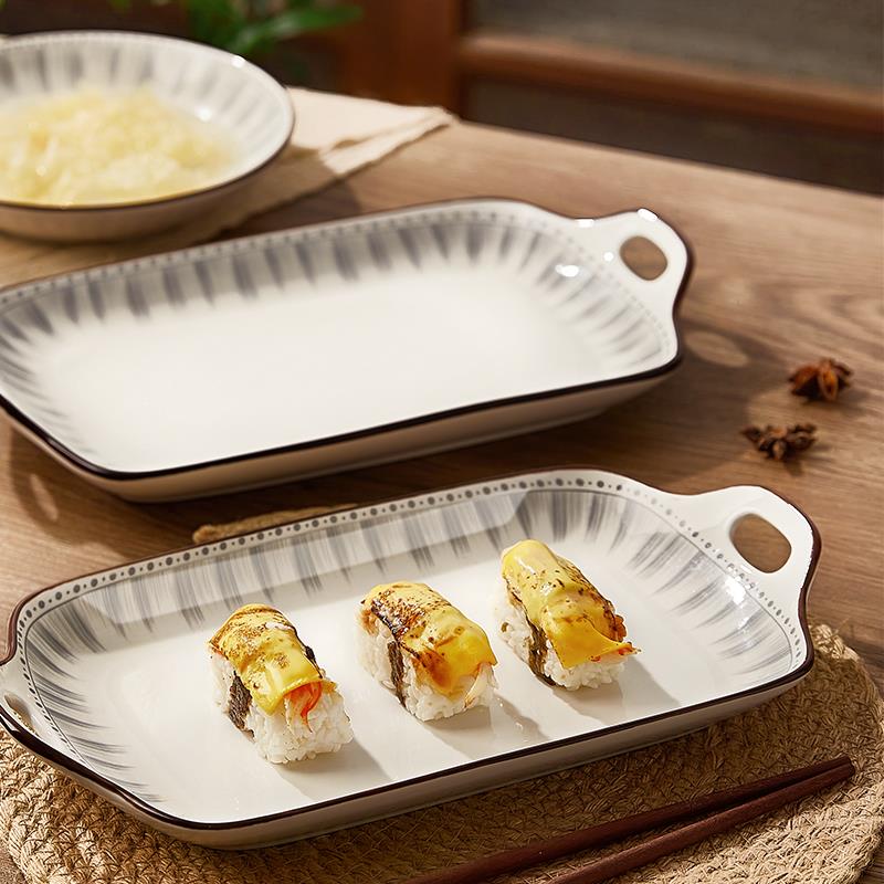 双耳鱼盘家用蒸鱼盘子高级感陶瓷鱼碗鱼盆餐具长方形装鱼碟大郑之