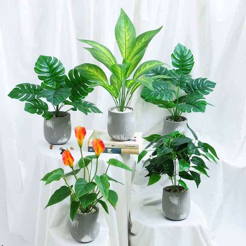 客厅摆件盆栽 水泥盆室内装饰假花绿植桌摆落地盆栽 仿真植物盆景