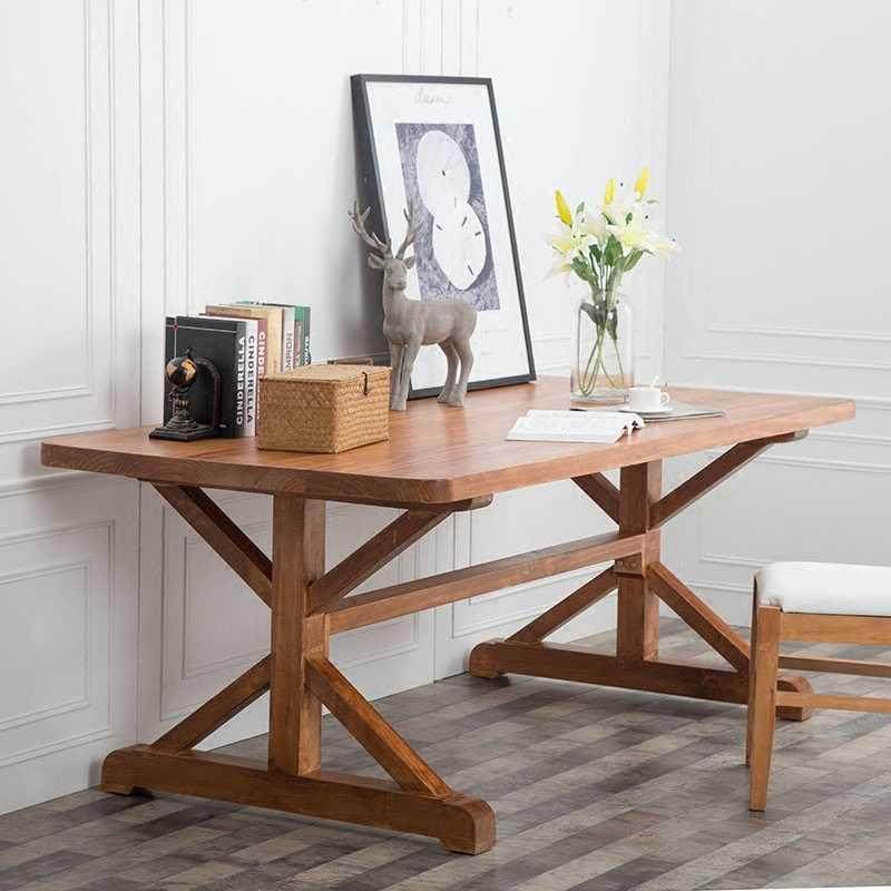 严选咖啡长桌全实木餐桌椅组合6人北欧长方形书桌会议桌复古原木