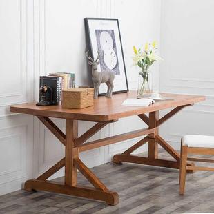 严选咖啡长桌全实木餐桌椅组合6人北欧长方形书桌会议桌复古原木