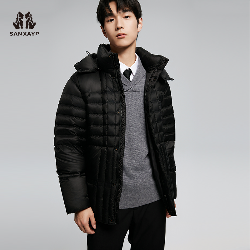 上下衣品立领可脱卸帽保暖羽绒服冬季新品男士外套黑色时尚潮流