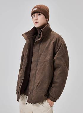 LLIN 美式覆外棕古色套男秋冬季美拉德加绒A加厚宽AGJ4493松机车