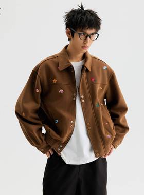 TIED美级复古小刺R绣夹克秋季情侣高式感宽松外套休闲翻ARF领上衣