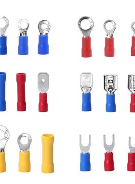 1200pcs冷压端子叉型U型Y型预绝缘接线端子铜芯接线鼻子线耳套装