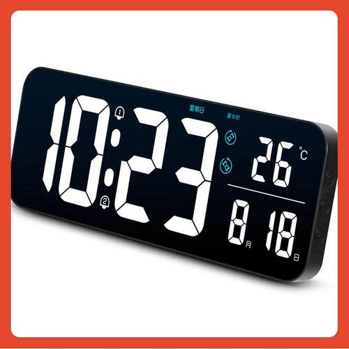 简约大数字电子时钟客厅电视柜台钟夜光静音LED闹钟表万年历温度