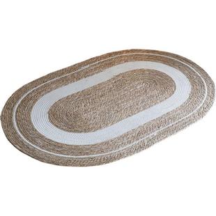 藤编蒲草草绳椭圆形地毯地垫卧室民宿酒店样板间装饰垫子羊毛网红