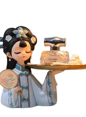 古风女孩摆件玄关钥匙收纳托盘客厅家居装饰婚房布置树脂工艺礼品