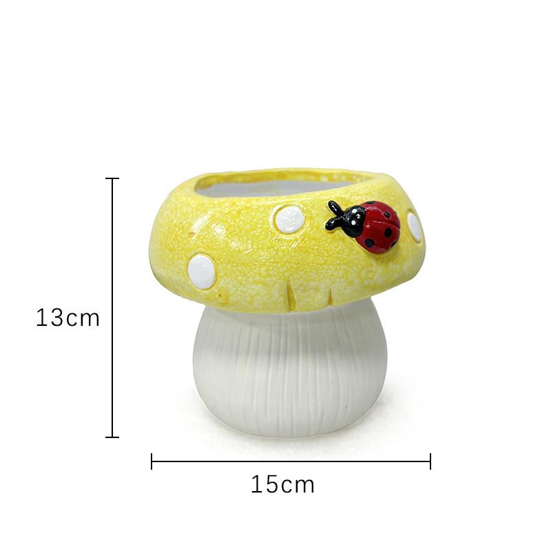 新品蘑菇花盆创FJW面桌肉花意园花盆办多公室户外仿真陶瓷花盆