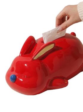 网红创意兔子纸巾盒摆件抽纸盒客厅家用餐桌面茶几卧室可爱装饰品