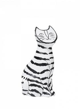 简约现代条纹黑白小猫客厅电视柜卡通儿童房间样板间摆件软装饰品