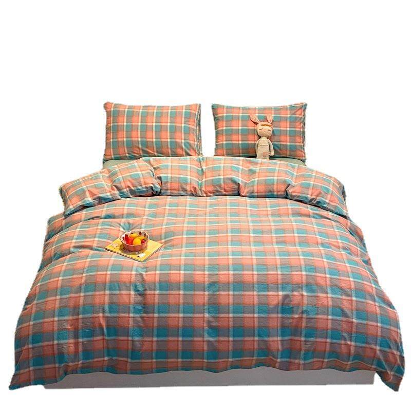 色织水洗棉四件套床品床单被套学生宿舍简约床单款三件套床上用品