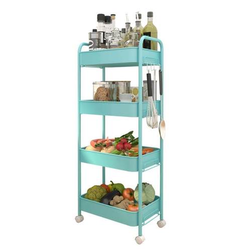 简易安装铁皮车小推车置物架厨房落地卧室多层零食移动浴室收纳架