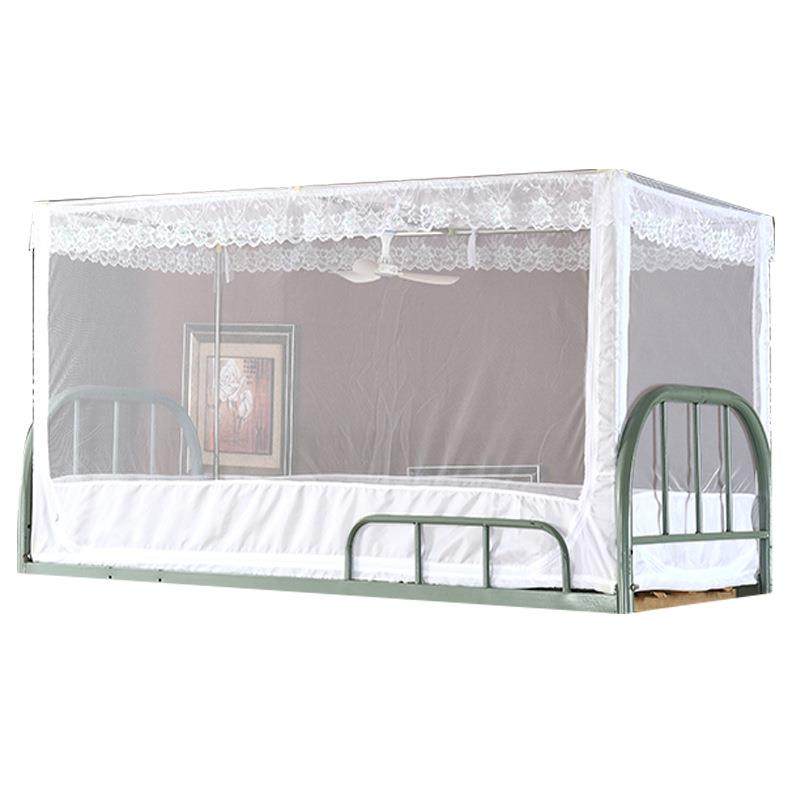 中小学生宿舍蚊帐简约透明上下铺单人床铁艺支架方顶拉链三开门