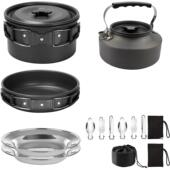 热卖 户外用品炊具便携2 人套锅茶壶折叠野营野餐锅具组合