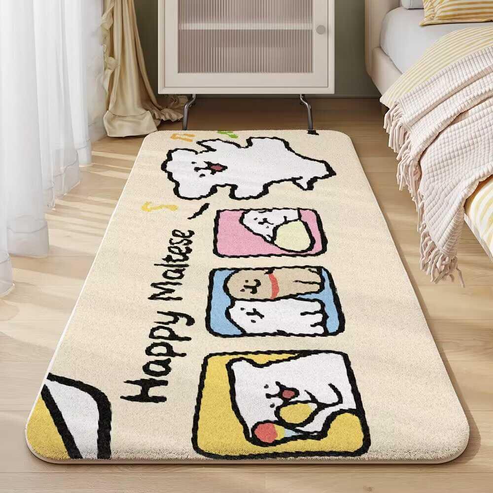 线条小狗萌宠卡通床边毯卧室长条加厚床前地毯家用飘窗彷羊绒地垫