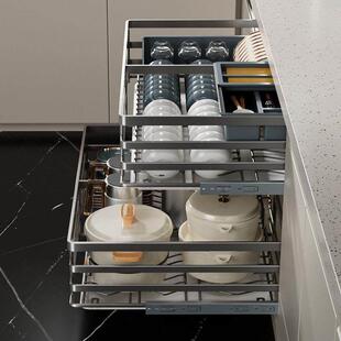 厨房拉篮橱柜304不锈钢双层抽屉式碗碟架收纳调料架厨柜碗盘碗篮