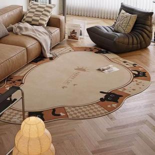 狗冬卧室可爱不规则客厅棕色防水地垫古风床边中异形防污地毯覆古