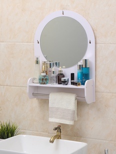 卫生间浴室镜子贴墙免打孔小户型厕所洗手间化妆镜带置物架挂墙式