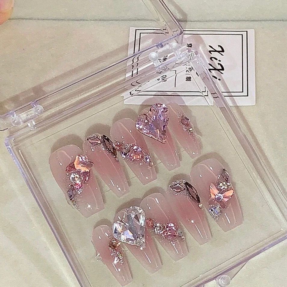 手工美甲高端红粉钻k9钻