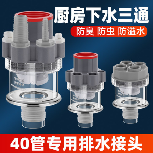 40PVC管专用厨房下水三通防溢水