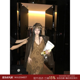 吴太甜 法式复古蕾丝花纹吊带连衣裙女气质名媛收腰显瘦短款裙子