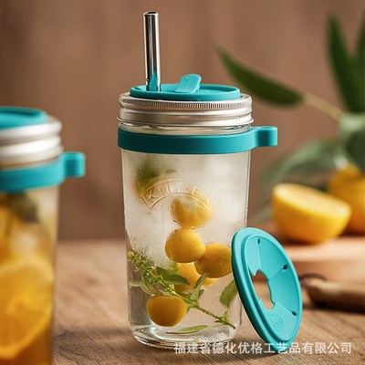 Kilner思慕k雪吸管玻璃水杯带盖大容量杯子女夏季便携水果茶杯