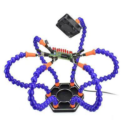 PCB焊台辅助夹具六爪焊接烙铁排吹烟风扇铝合金底座固定器工作台