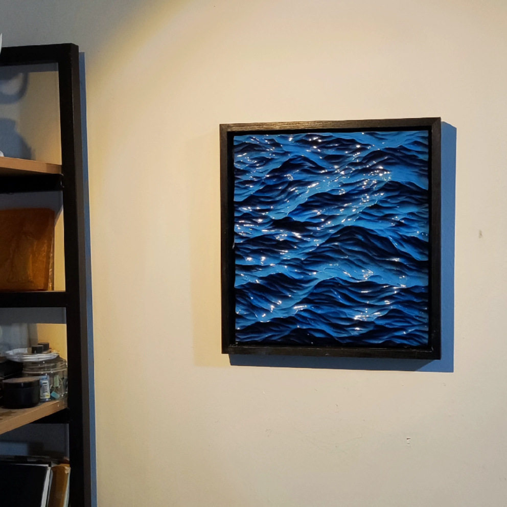 22cm立体雕刻大海画现代肌理装饰玄关画书桌摆画客厅卧室海浪挂画