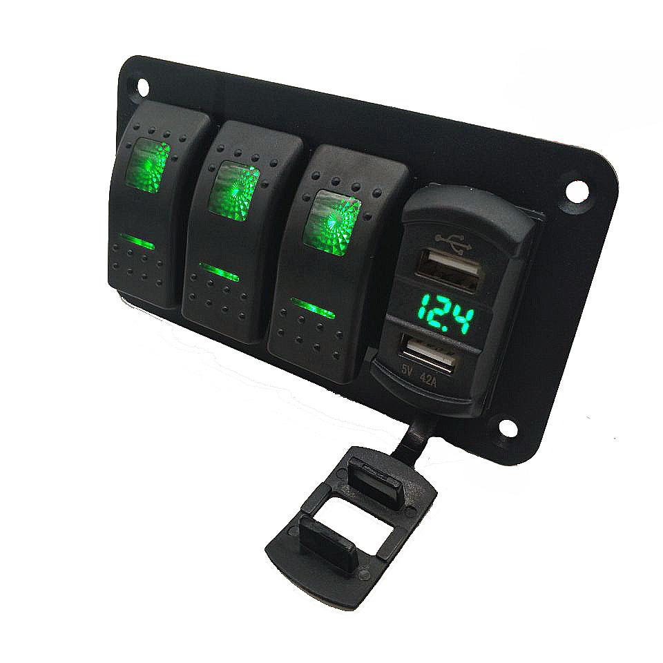 改装车配件面板组合开关车充电压数显绿灯4.2A组装船型开关3+1位