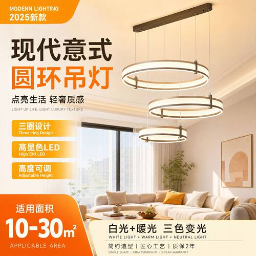 现代意式轻奢风客厅圆环吊灯大气主灯2026高级新款圆形餐厅灯饰