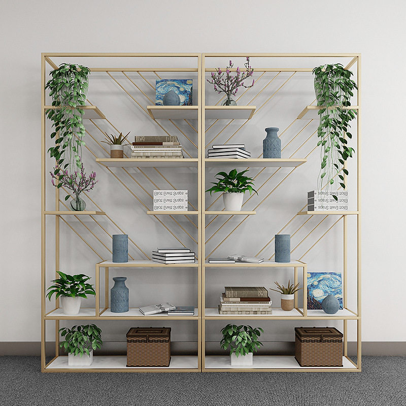 北欧铁艺落地置物架办公室客厅玄关隔断架绿植装饰收纳展示架