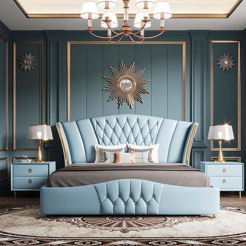 意式轻奢真皮床主卧室现代简约1.5m1.8m大小户型实木双人储物婚床