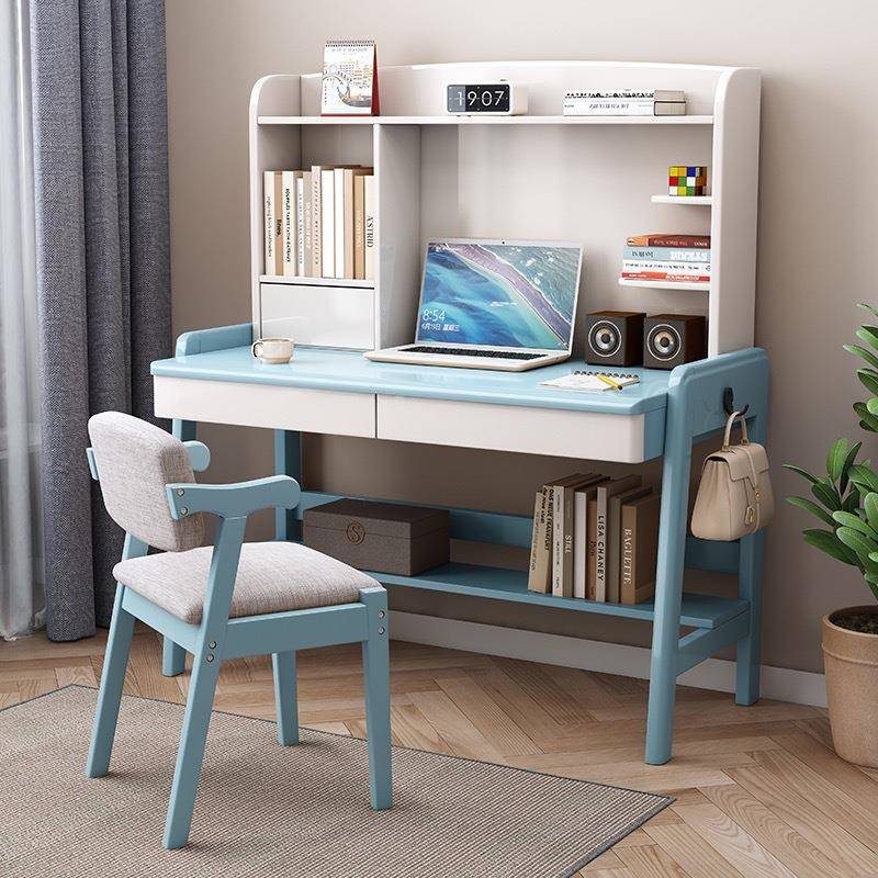实木书桌儿童学习桌子写字台北欧书桌书架一体桌家用卧室电脑桌