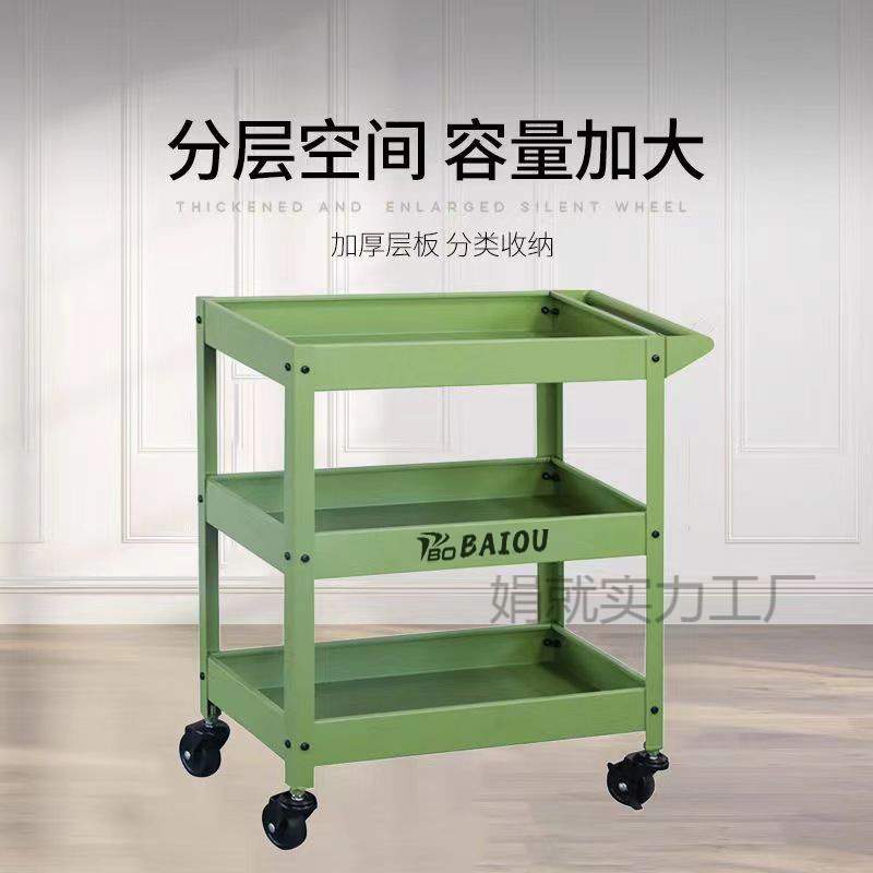 绿色三层小推车工业风工具车手推车静音滚轮收纳零件移动花架绿植