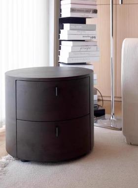 WXKT040BWXKT040B床头柜现代简约设计师复古烟熏色岩板实木圆形意