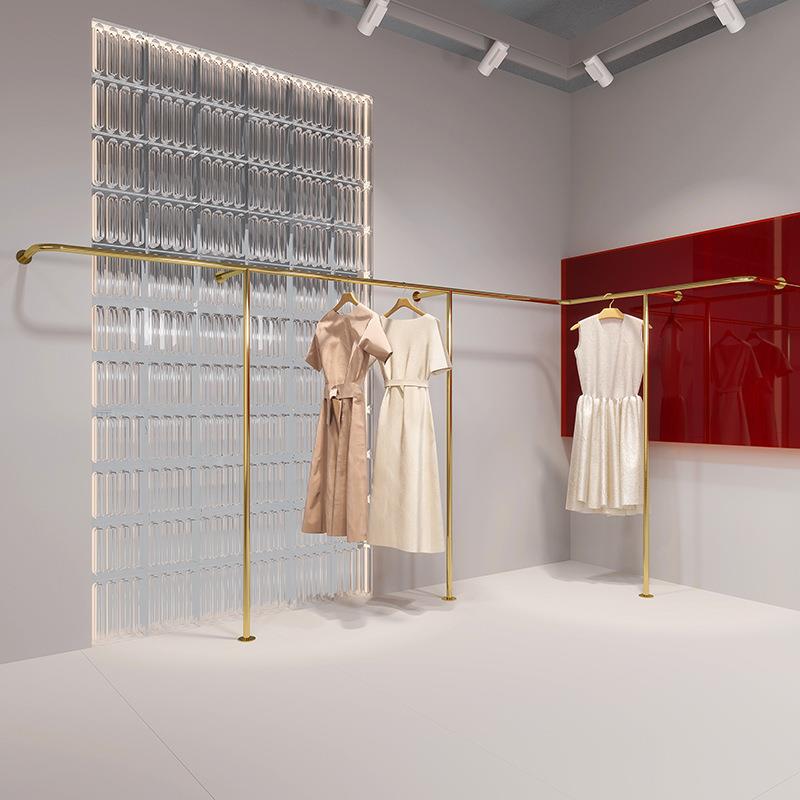 服装展示架上墙壁挂式不锈钢钛金异型挂衣架子女装店陈列童装货架