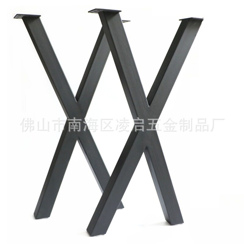 厂供28寸X型金属方管铁管桌脚桌腿黑色烤漆支撑脚X形700mm固定脚