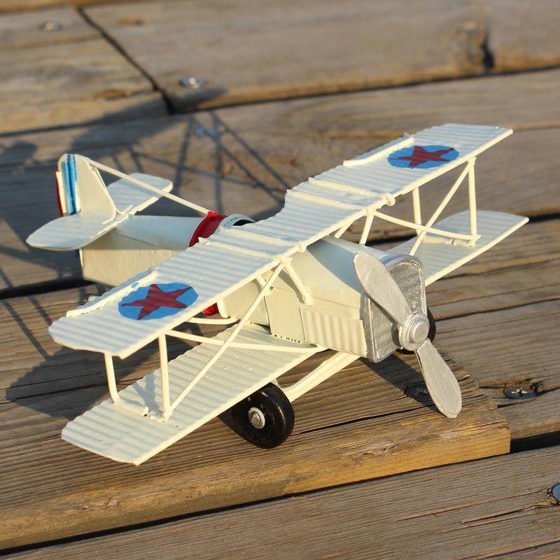 zakka复古铁艺飞机男孩儿童房间装饰创意家居静态模型摆件