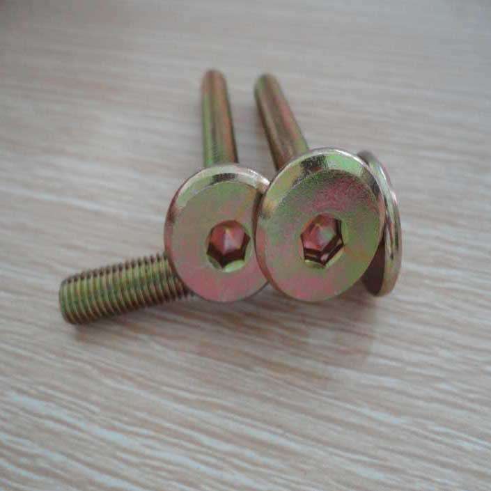 家具螺丝 M6×30盘头内六角螺钉 倒边平头螺丝 4.8级镀彩锌